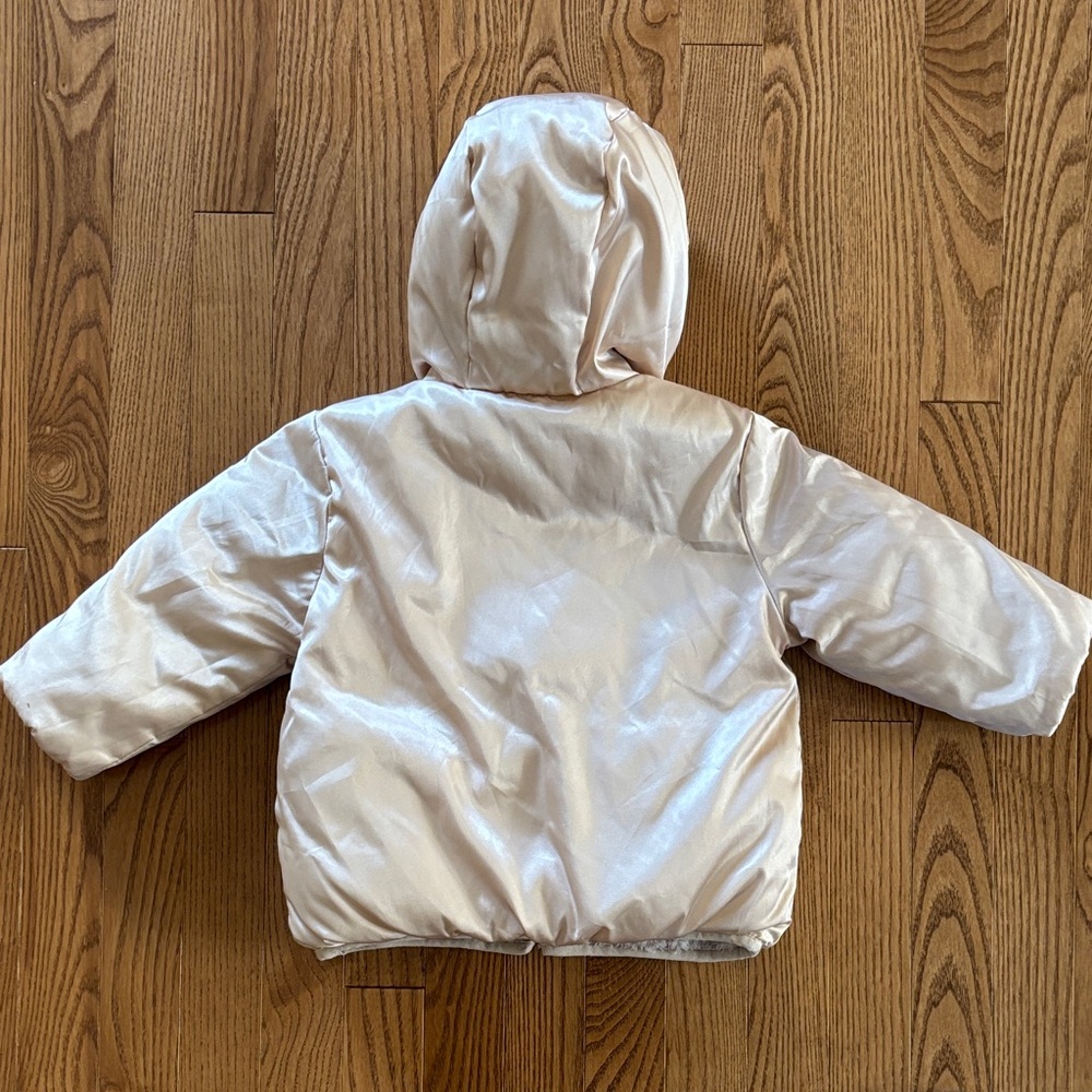 Reversible Hooded Toddler Coat - Pink Champagne & Light Purple leopard print - Picture 5 of 8